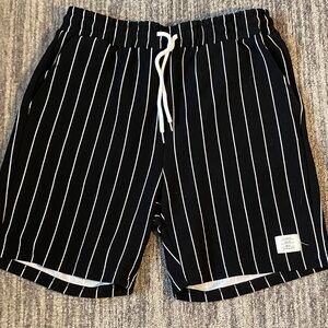 SHEIN Black and White Striped Men's Flat Front Shorts